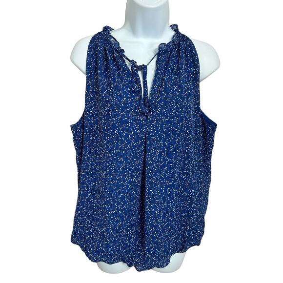 Max Studio Blue Floral Sleeveless Blouse Sz Large Elastic Bottom Hem Top Lined - Picture 4 of 6